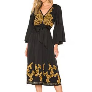 Elegant Black and Gold Embroidered Victoria Dress TULAROSA Small